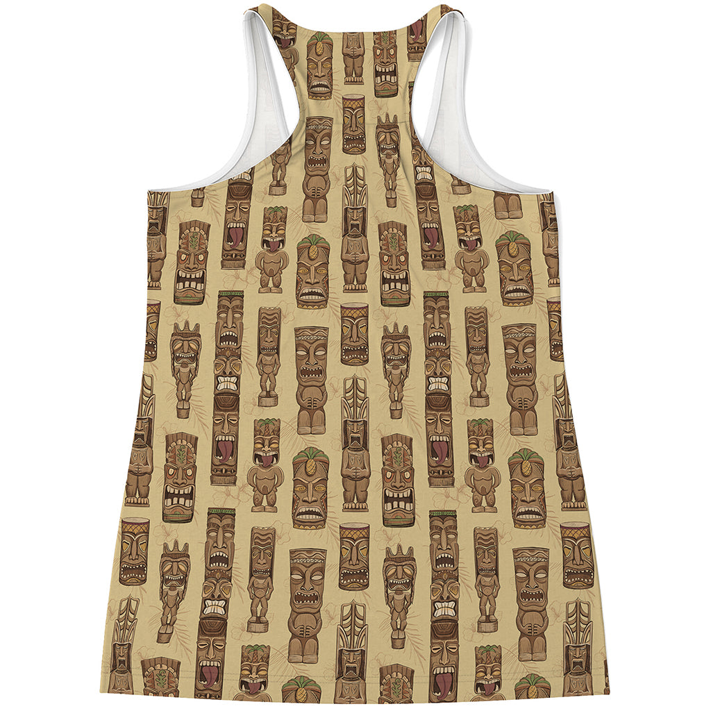 Wooden Tiki Pattern Print Women's Racerback Tank Top