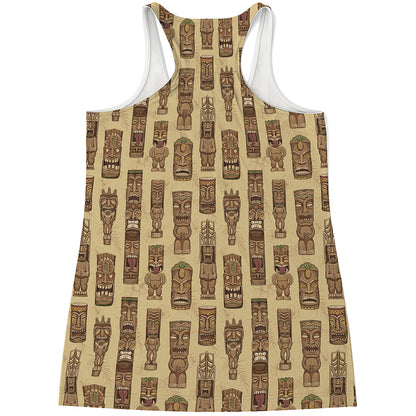 Wooden Tiki Pattern Print Women's Racerback Tank Top