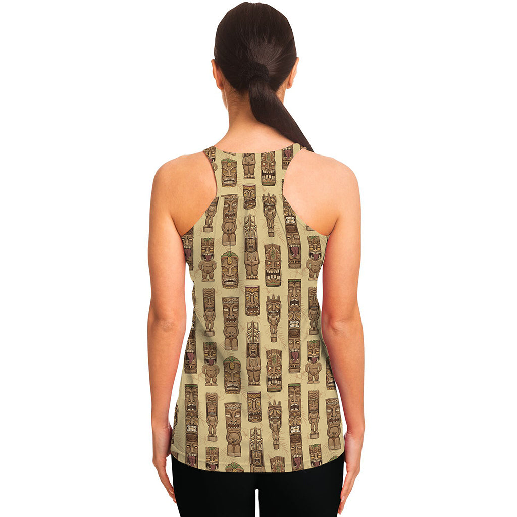 Wooden Tiki Pattern Print Women's Racerback Tank Top