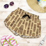 Wooden Tiki Pattern Print Women's Shorts