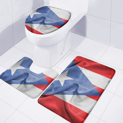 Wrinkled Puerto Rican Flag Print 3 Piece Bath Mat Set