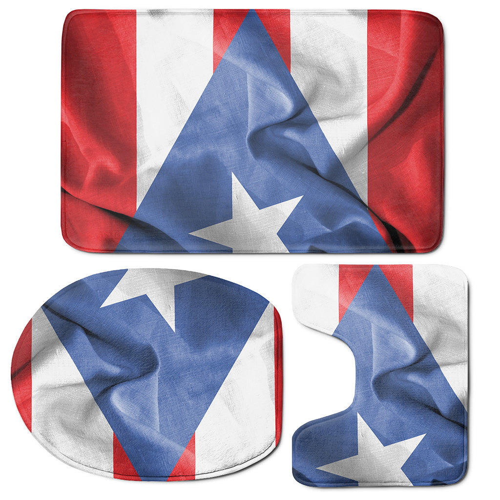Wrinkled Puerto Rican Flag Print 3 Piece Bath Mat Set