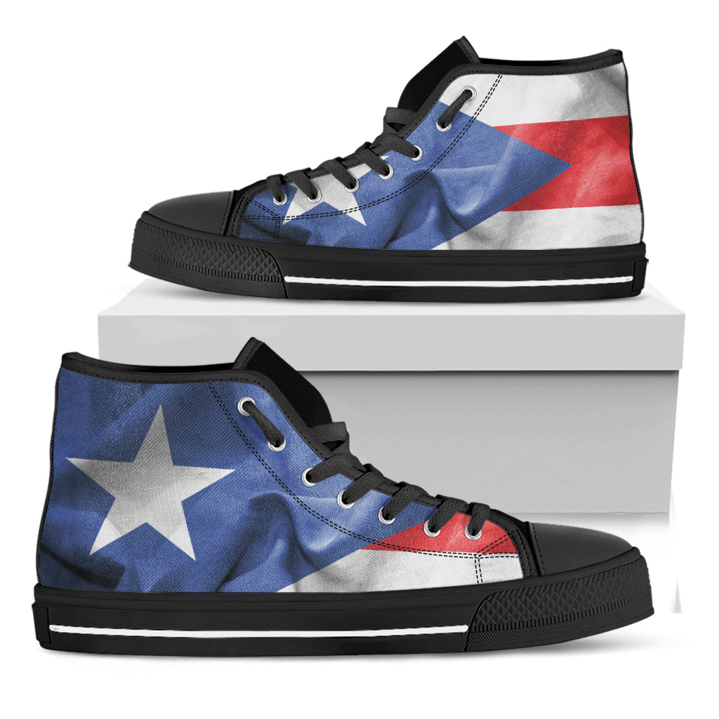 Wrinkled Puerto Rican Flag Print Black High Top Shoes