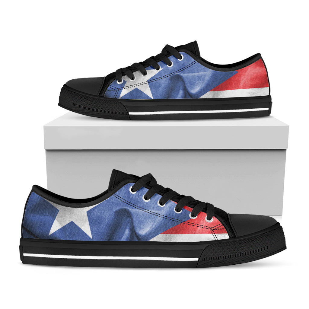 Wrinkled Puerto Rican Flag Print Black Low Top Shoes 