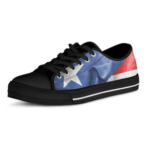 Wrinkled Puerto Rican Flag Print Black Low Top Shoes 