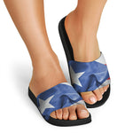 Wrinkled Puerto Rican Flag Print Black Slide Sandals