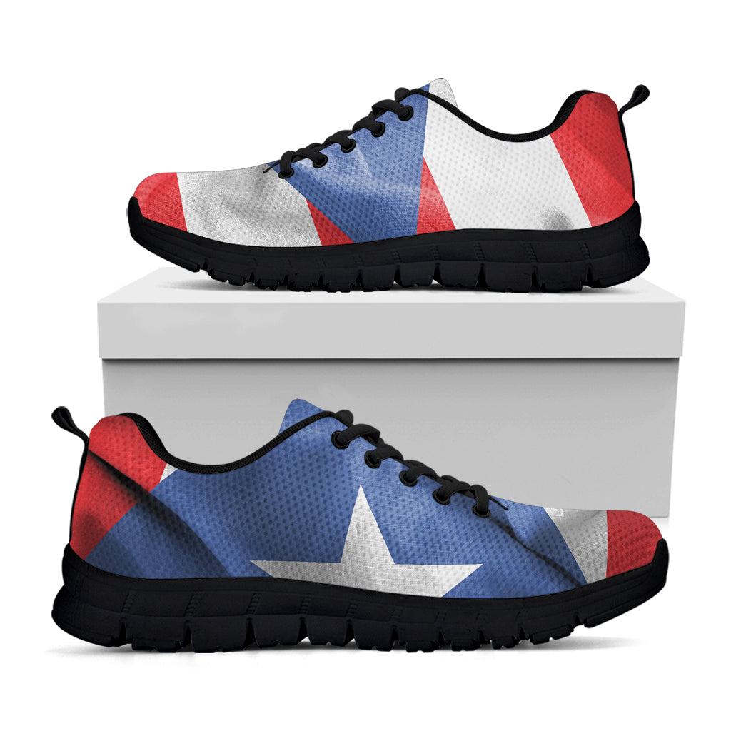 Wrinkled Puerto Rican Flag Print Black Sneakers