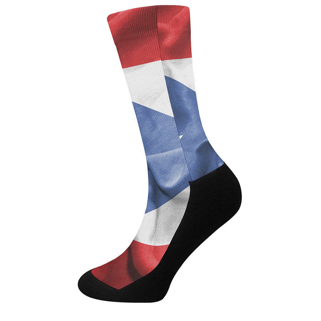 Wrinkled Puerto Rican Flag Print Crew Socks