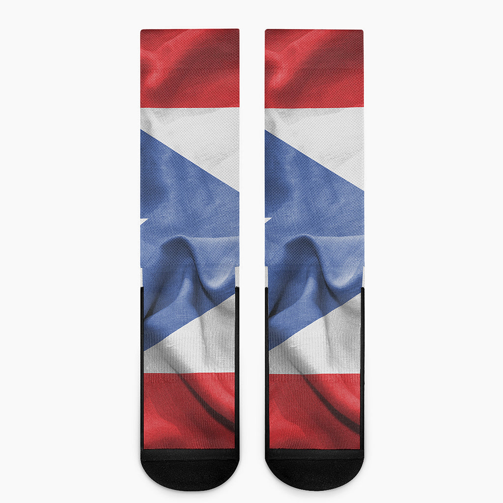 Wrinkled Puerto Rican Flag Print Crew Socks