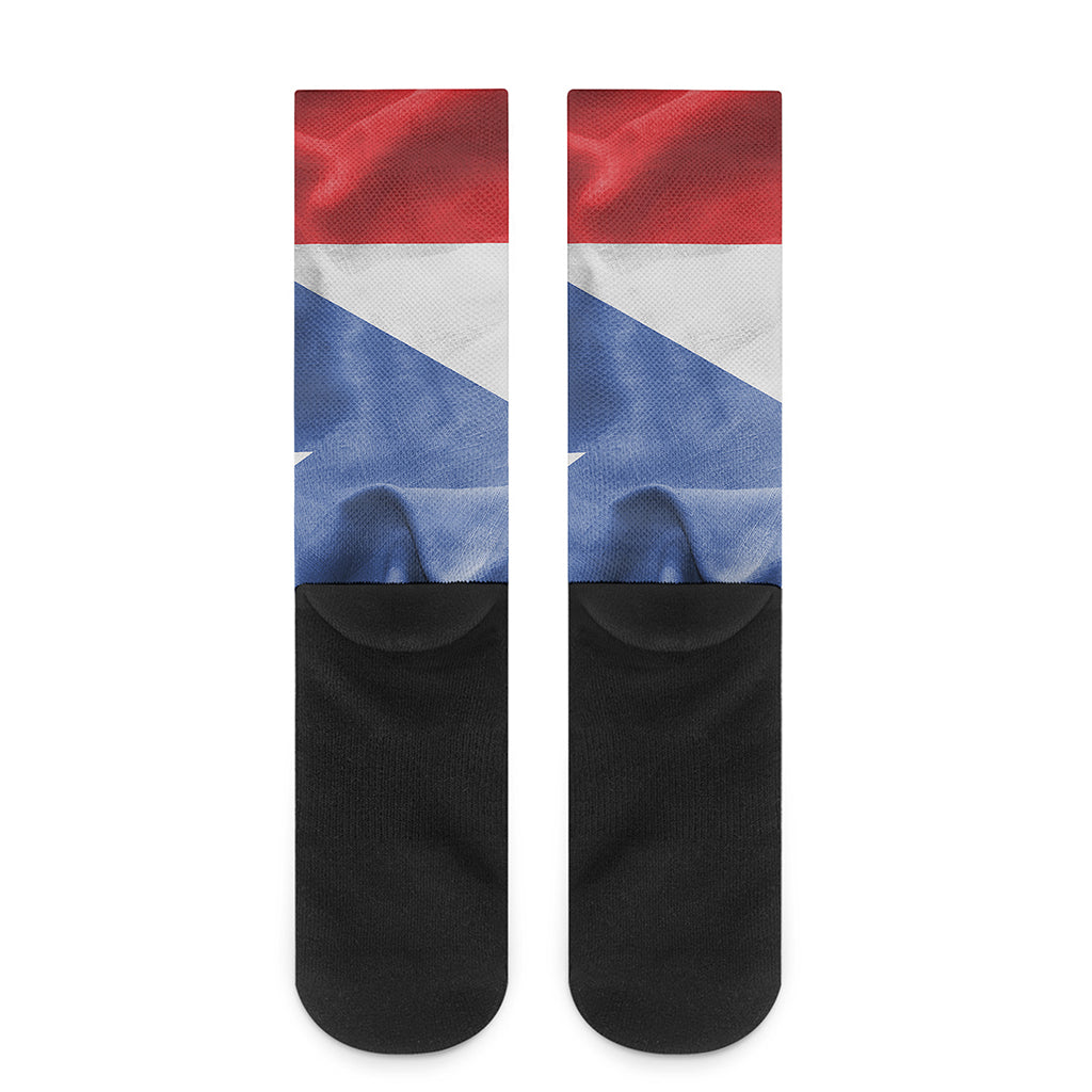 Wrinkled Puerto Rican Flag Print Crew Socks