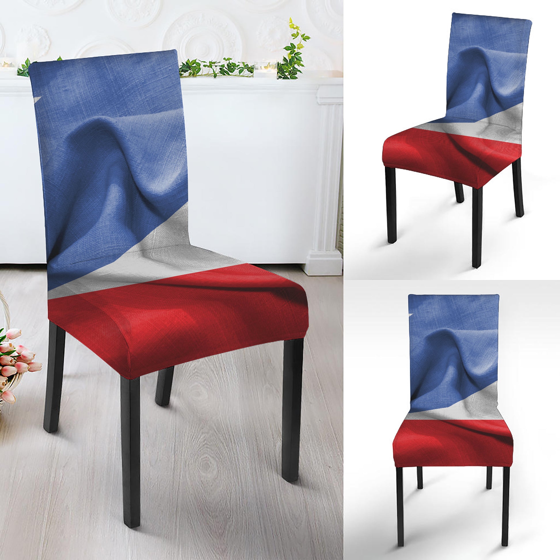 Wrinkled Puerto Rican Flag Print Dining Chair Slipcover
