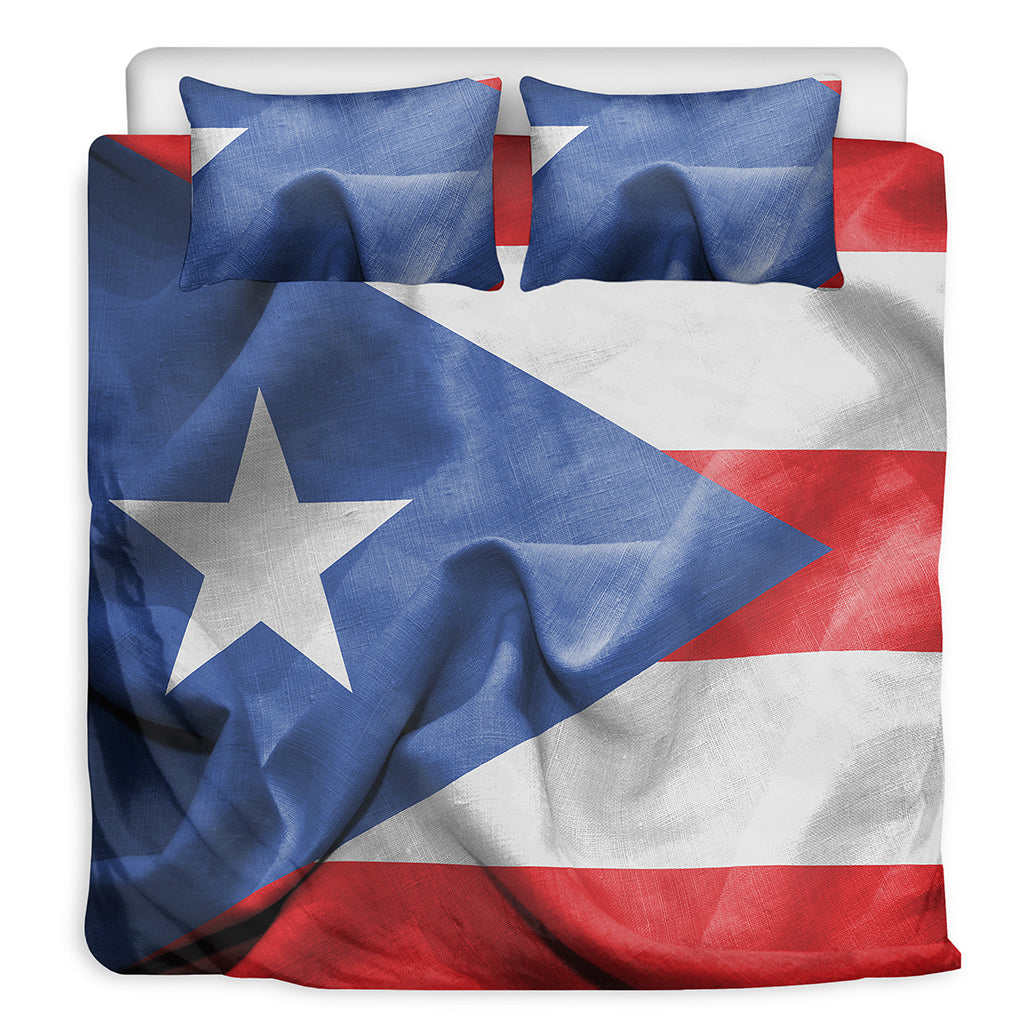 Wrinkled Puerto Rican Flag Print Duvet Cover Bedding Set