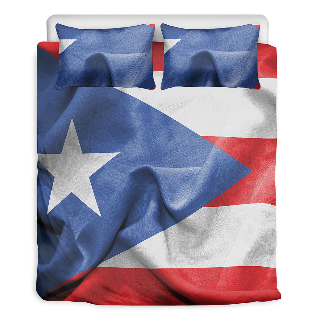 Wrinkled Puerto Rican Flag Print Duvet Cover Bedding Set