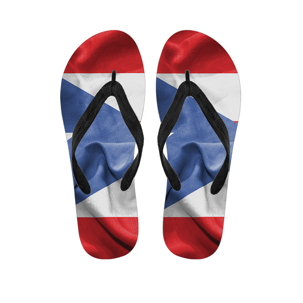 Wrinkled Puerto Rican Flag Print Flip Flops
