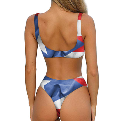 Wrinkled Puerto Rican Flag Print Front Bow Tie Bikini