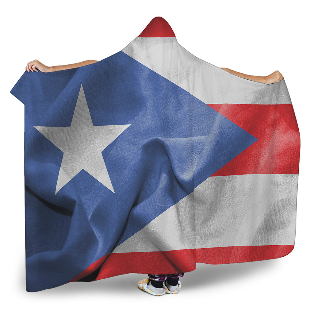 Wrinkled Puerto Rican Flag Print Hooded Blanket