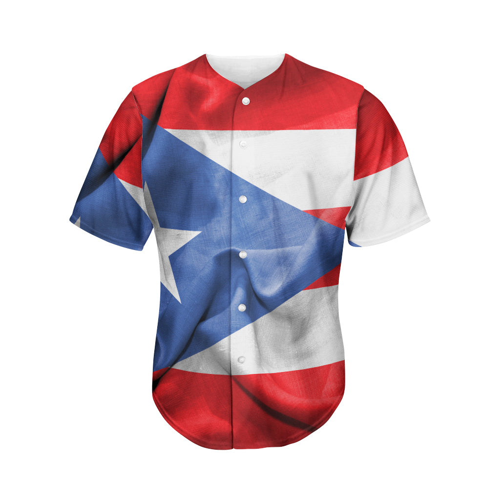 Wrinkled Puerto Rican Flag Print Men's Baseball Jersey