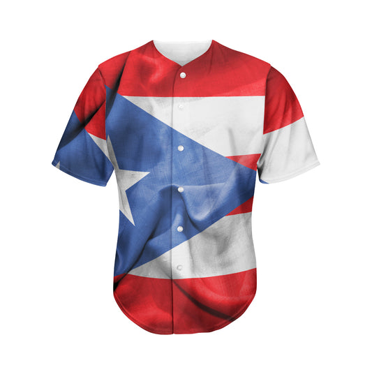 Wrinkled Puerto Rican Flag Print Men's Baseball Jersey