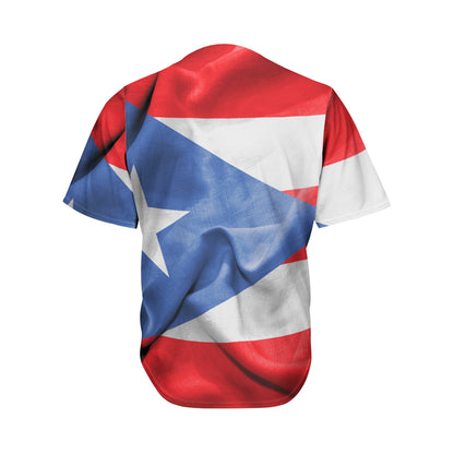 Wrinkled Puerto Rican Flag Print Men's Baseball Jersey