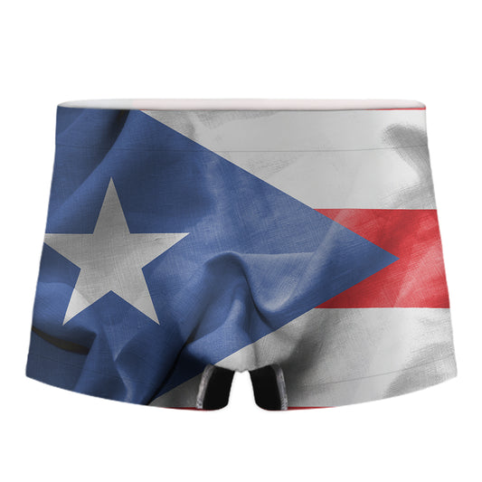 Wrinkled Puerto Rican Flag Print Men's Boxer Briefs
