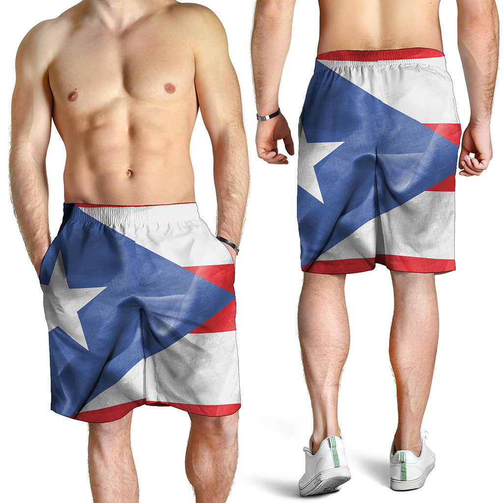 Wrinkled Puerto Rican Flag Print Men's Shorts