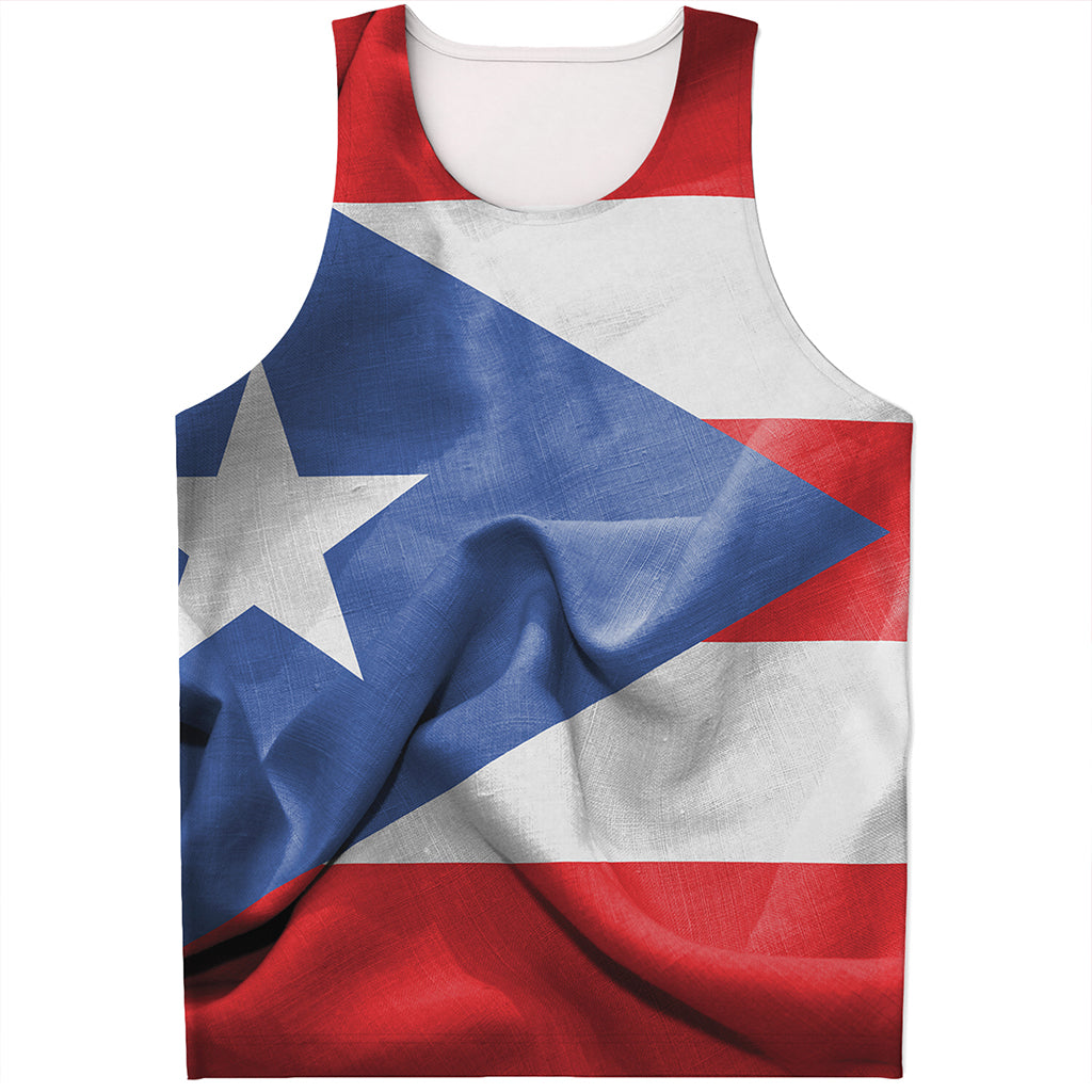 Wrinkled Puerto Rican Flag Print Men's Tank Top