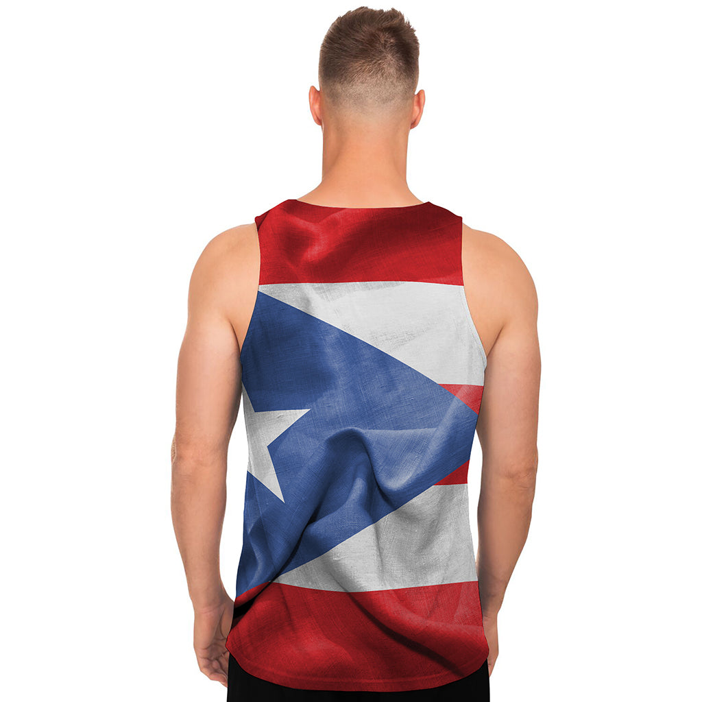 Wrinkled Puerto Rican Flag Print Men's Tank Top