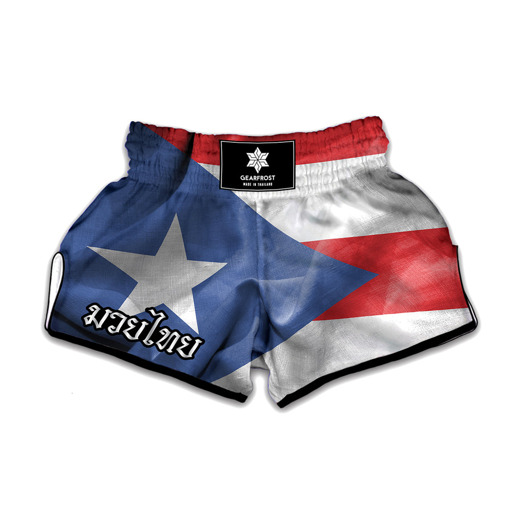 Wrinkled Puerto Rican Flag Print Muay Thai Boxing Shorts