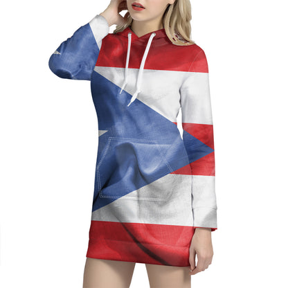 Wrinkled Puerto Rican Flag Print Pullover Hoodie Dress