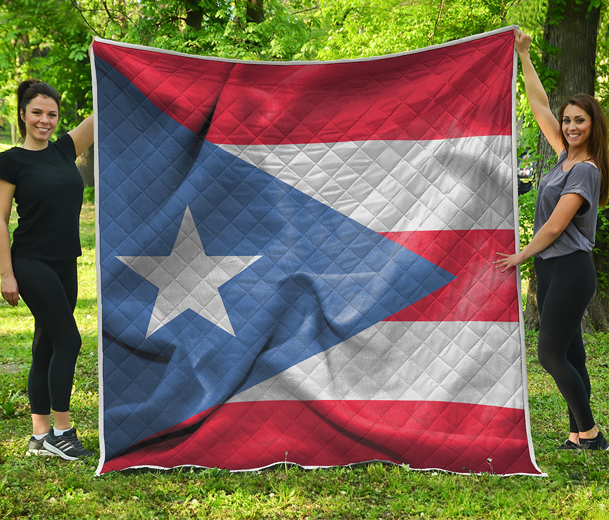 Wrinkled Puerto Rican Flag Print Quilt