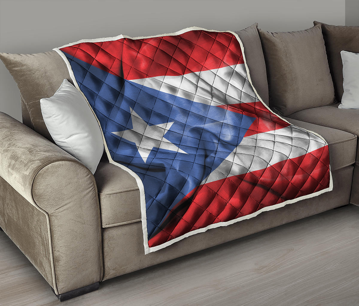 Wrinkled Puerto Rican Flag Print Quilt