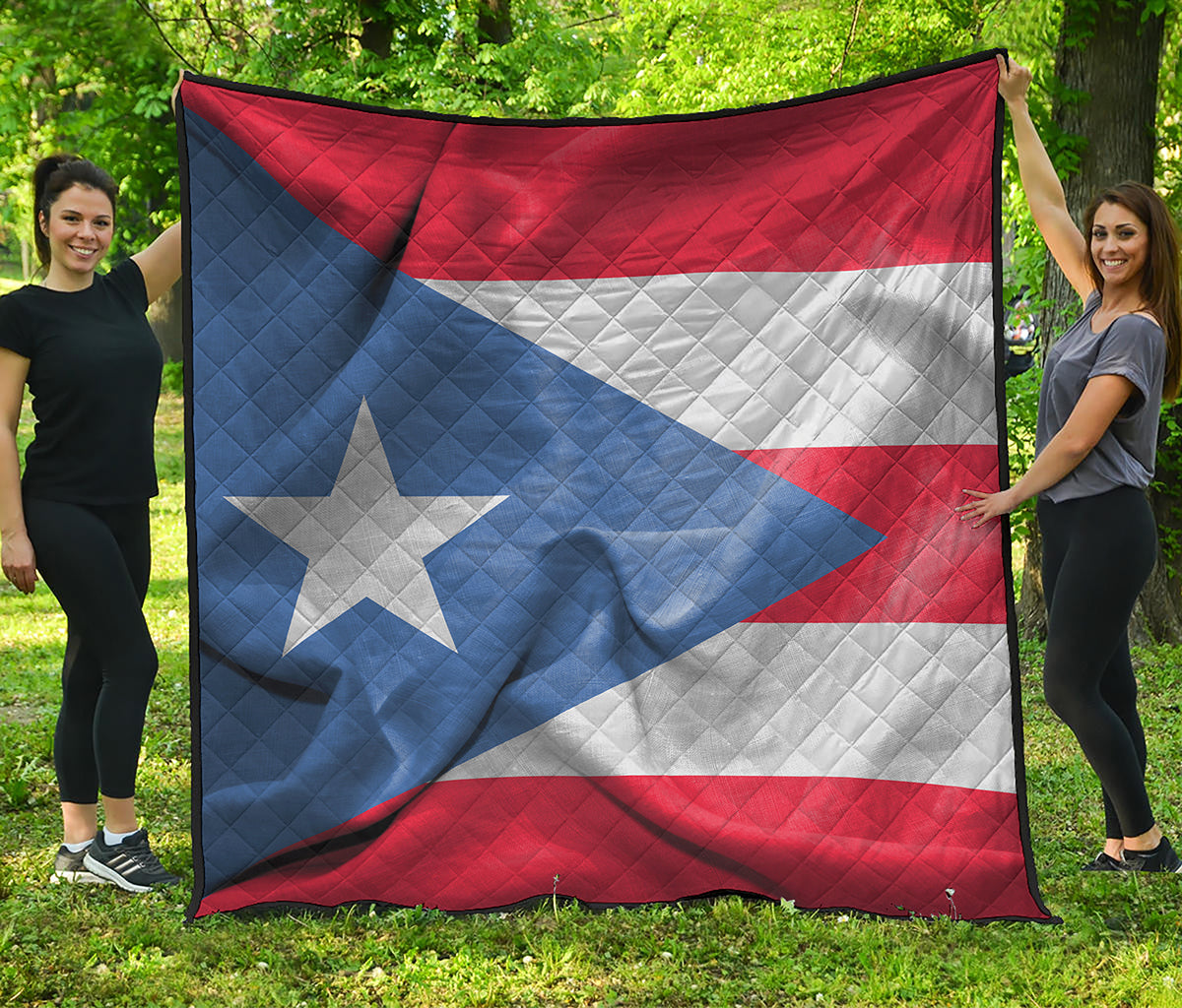 Wrinkled Puerto Rican Flag Print Quilt