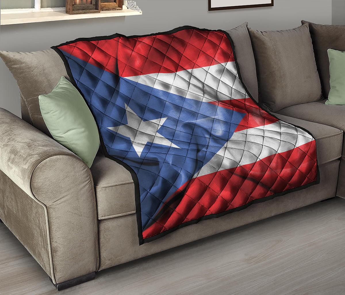 Wrinkled Puerto Rican Flag Print Quilt