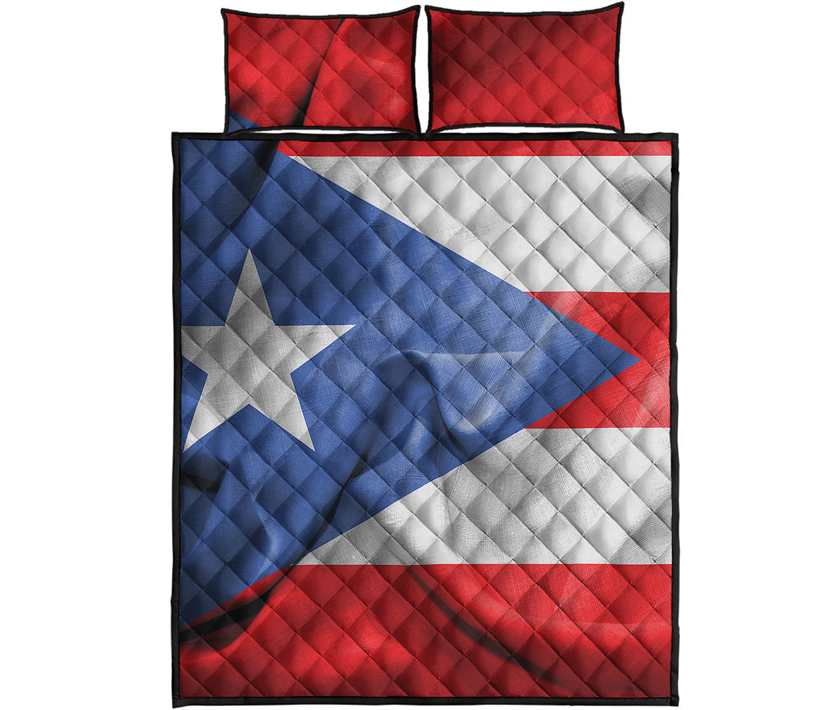 Wrinkled Puerto Rican Flag Print Quilt Bed Set