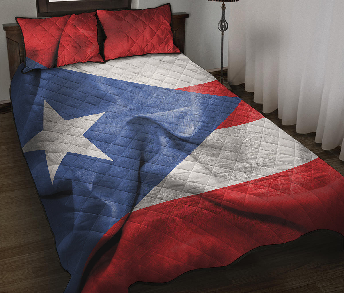 Wrinkled Puerto Rican Flag Print Quilt Bed Set