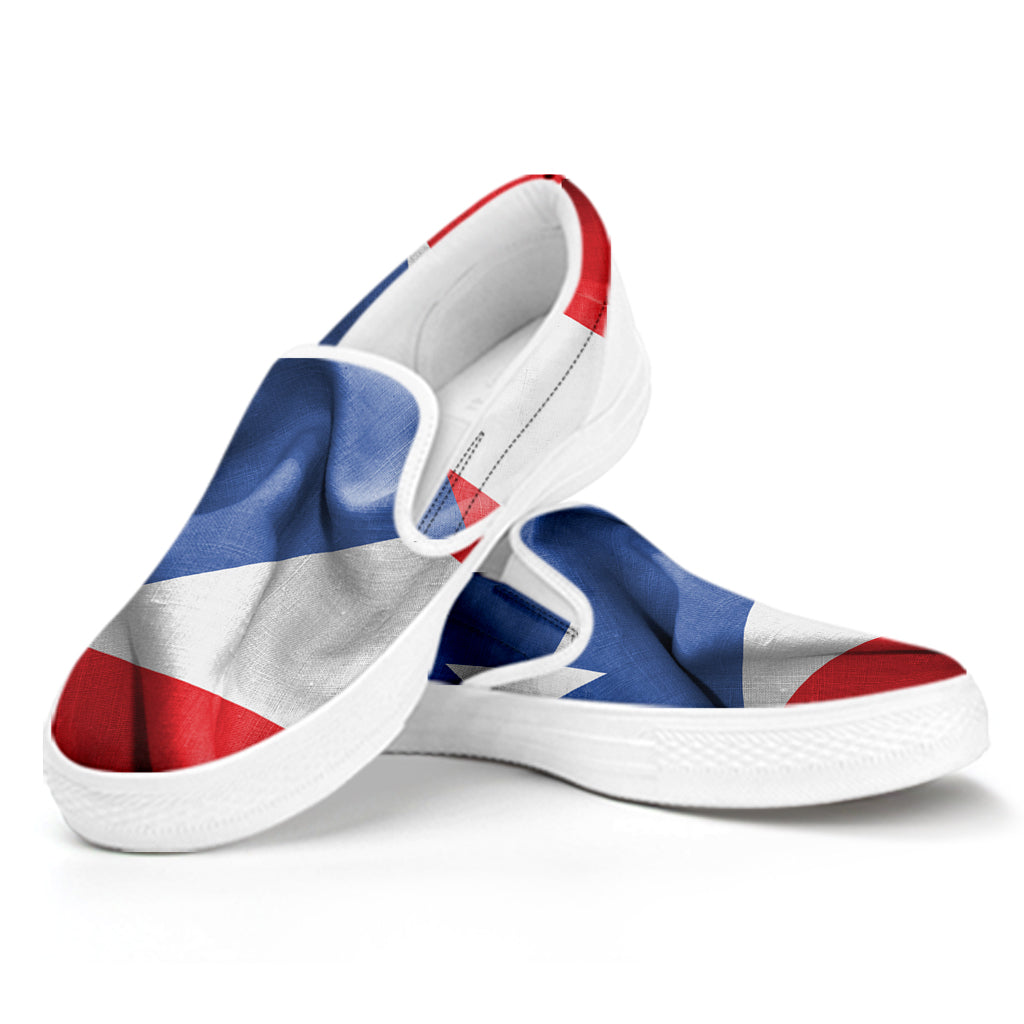 Wrinkled Puerto Rican Flag Print White Slip On Shoes