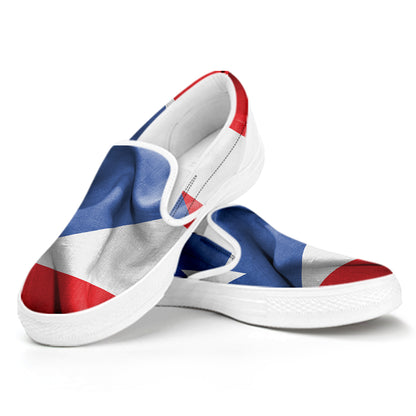Wrinkled Puerto Rican Flag Print White Slip On Shoes