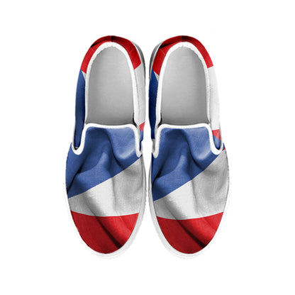 Wrinkled Puerto Rican Flag Print White Slip On Shoes