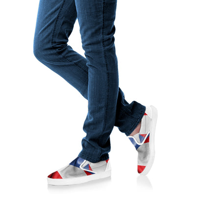 Wrinkled Puerto Rican Flag Print White Slip On Shoes