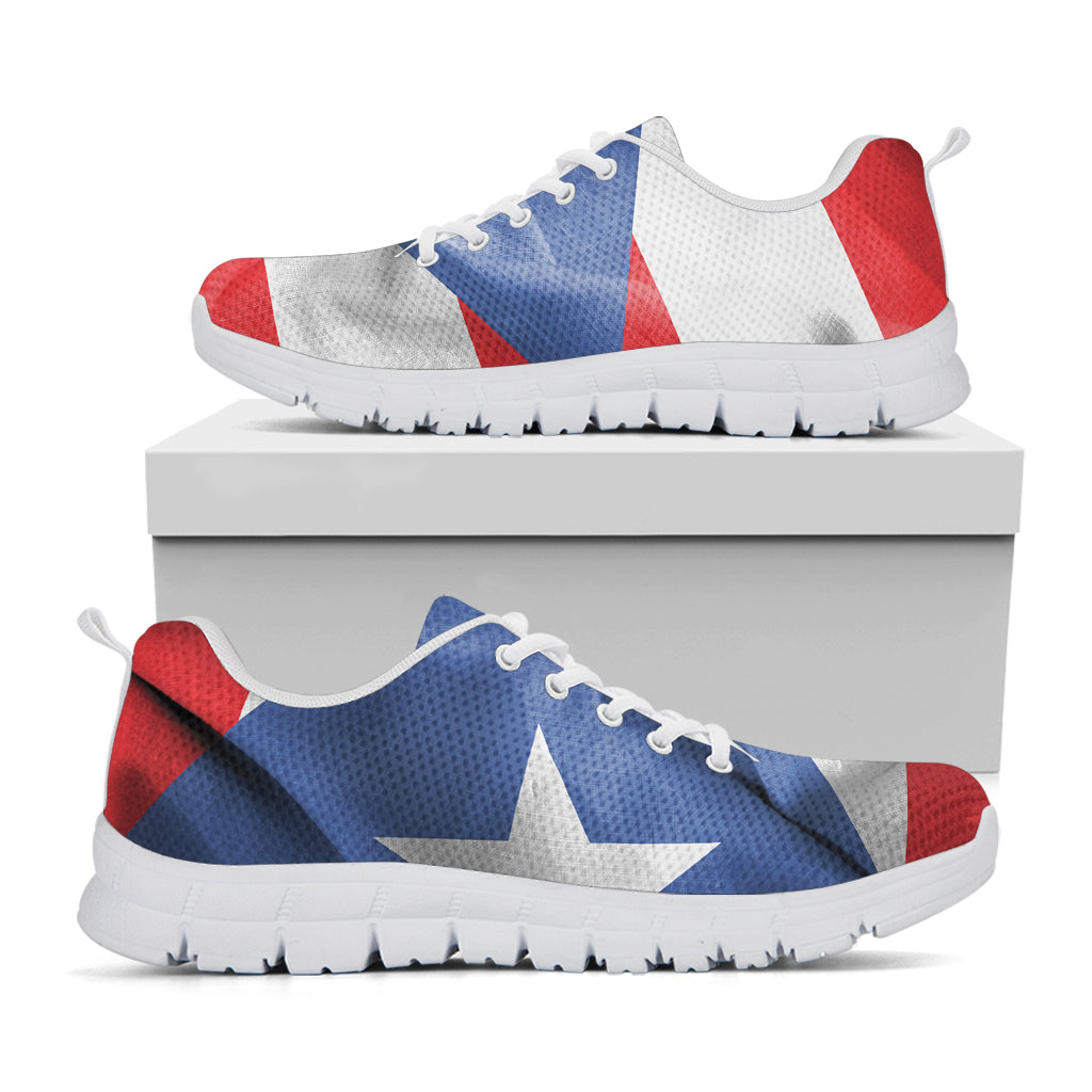 Wrinkled Puerto Rican Flag Print White Sneakers