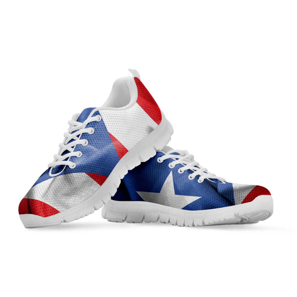Wrinkled Puerto Rican Flag Print White Sneakers