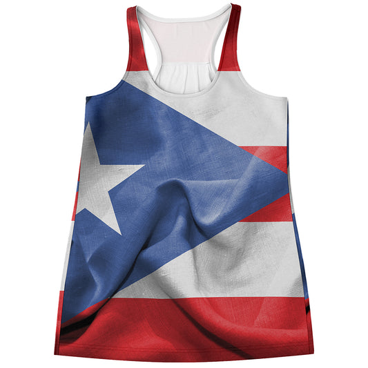 Wrinkled Puerto Rican Flag Print Women's Racerback Tank Top