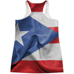 Wrinkled Puerto Rican Flag Print Women's Racerback Tank Top