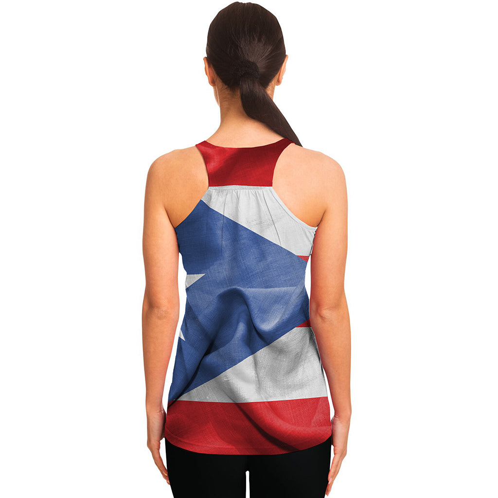 Wrinkled Puerto Rican Flag Print Women's Racerback Tank Top