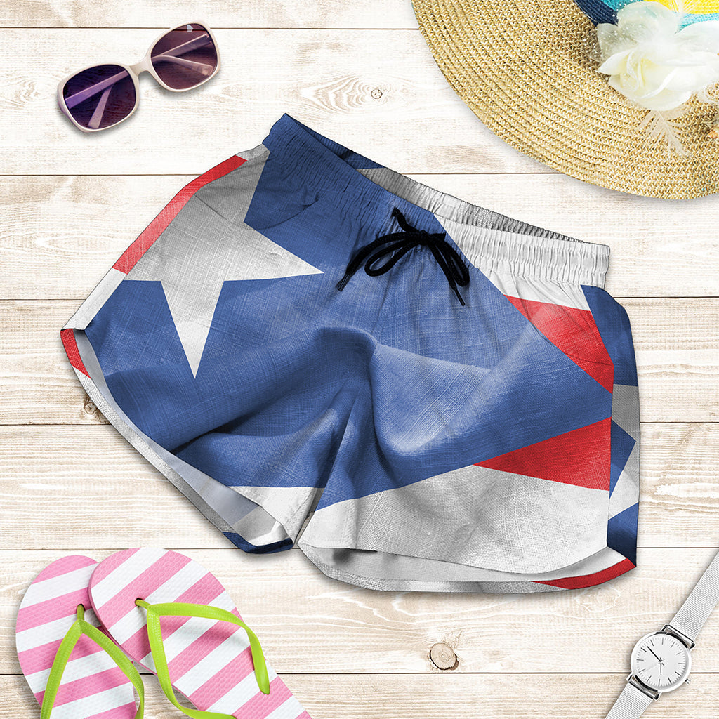 Wrinkled Puerto Rican Flag Print Women's Shorts