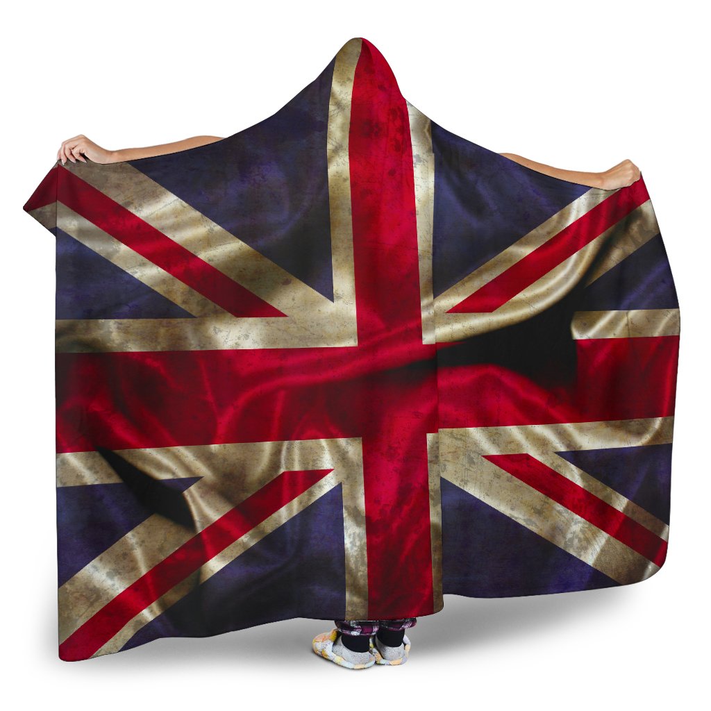 Wrinkled Union Jack British Flag Print Hooded Blanket GearFrost