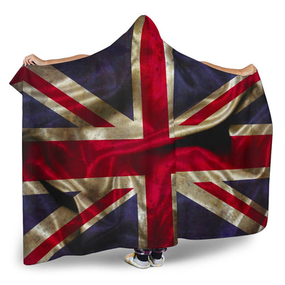 Wrinkled Union Jack British Flag Print Hooded Blanket GearFrost