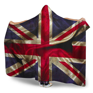 Wrinkled Union Jack British Flag Print Hooded Blanket GearFrost