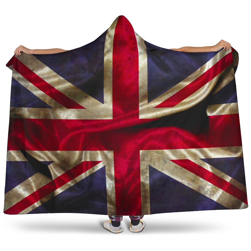 Wrinkled Union Jack British Flag Print Hooded Blanket GearFrost