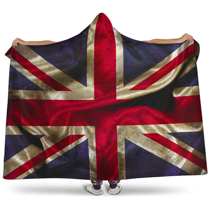 Wrinkled Union Jack British Flag Print Hooded Blanket GearFrost